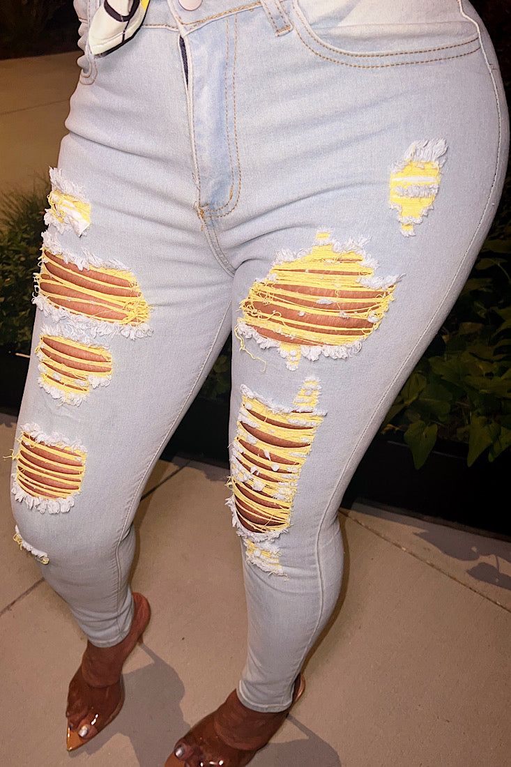 Yellow Mellow Shredded Jeans