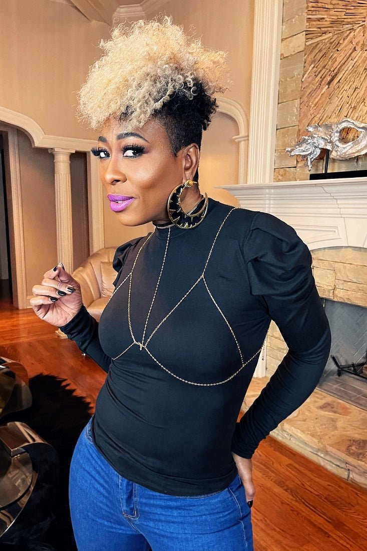 Champagne Life Puff Top - Black - Gritty Soul