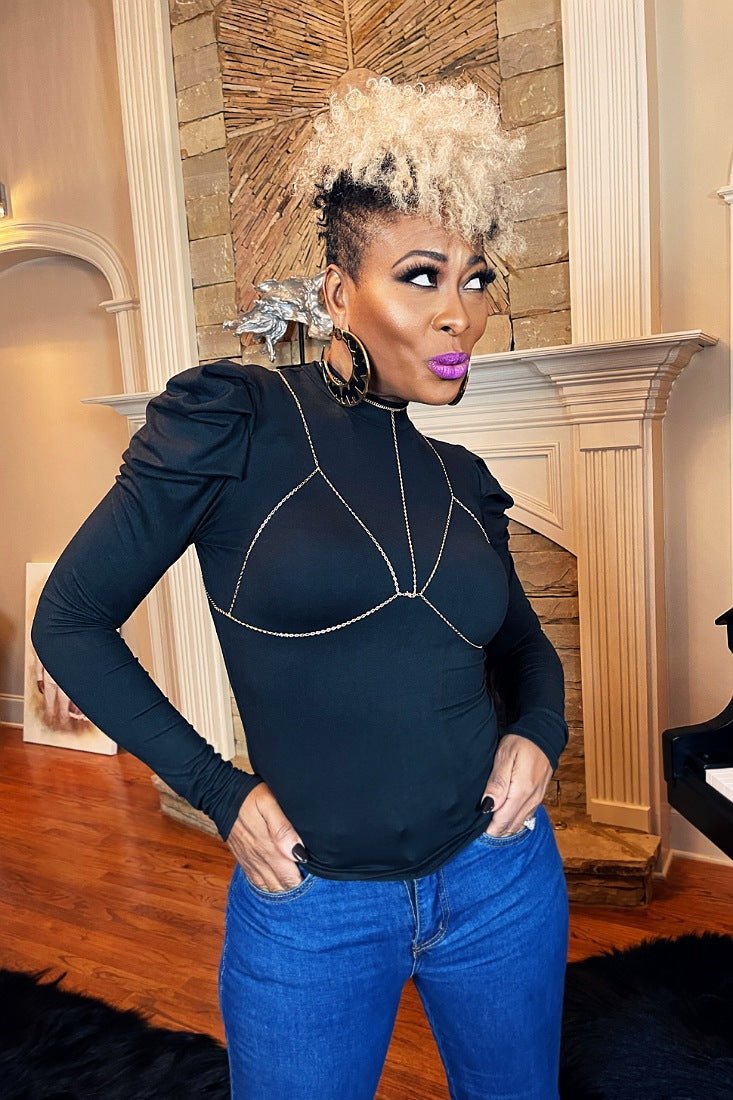 Champagne Life Puff Top - Black - Gritty Soul