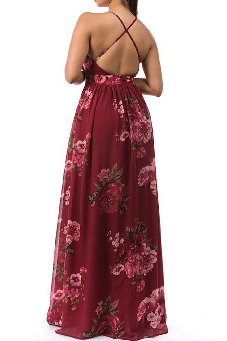 Floral Vibes Maxi Dress - Burgundy - Gritty Soul