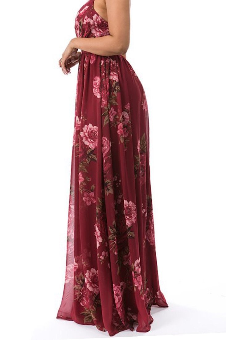 Floral Vibes Maxi Dress - Burgundy - Gritty Soul