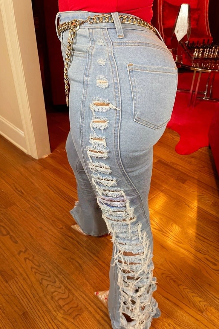 Razor Leg Distressed Jeans - Gritty Soul